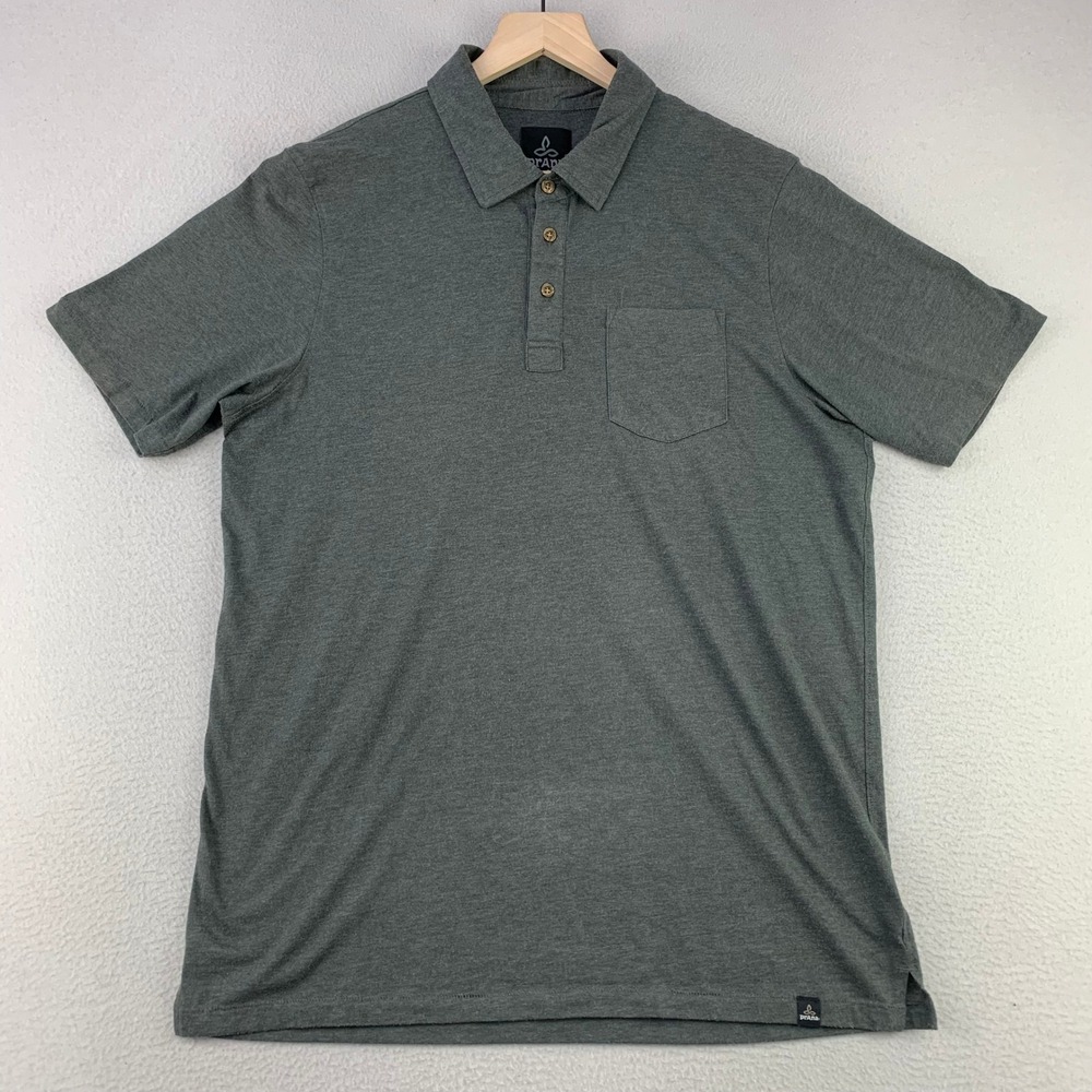 Prana Polo Shirt‎ Men Medium Green Casual Short Sleeve Pocket Organic